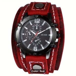 New JIN XIN Red Leather Strap Watch